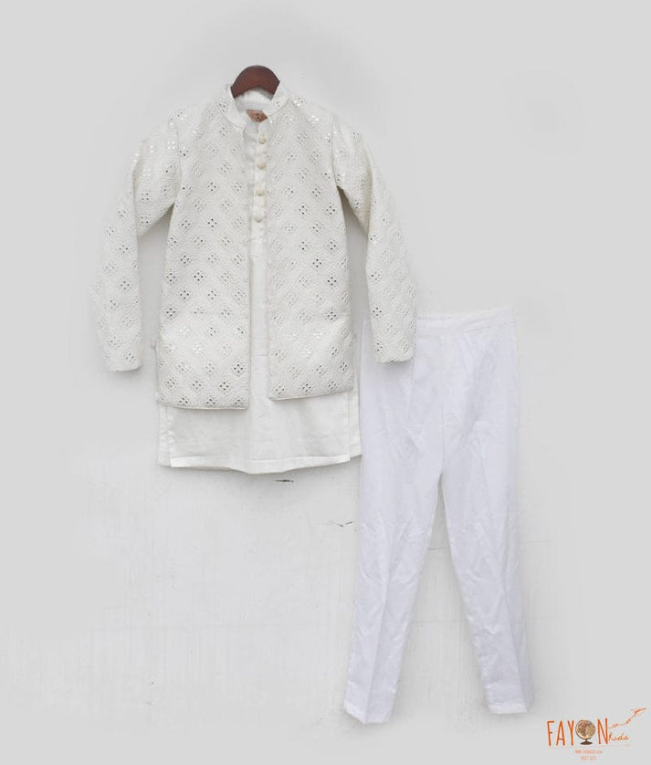 Pearl Harmony: Embroidered Jacket Set for Boys