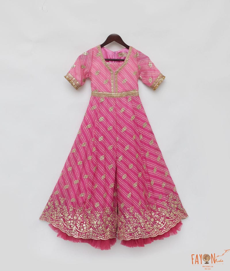 Shop Pink Bandhej Jumpsuit for Girls Online – FayonKids