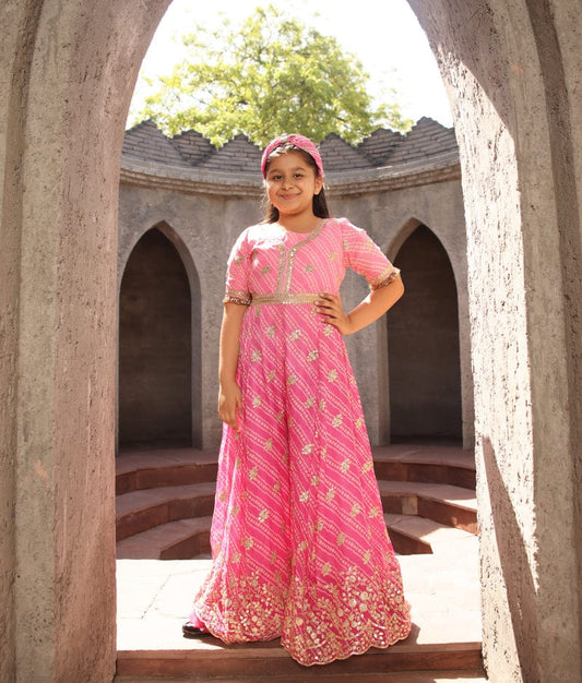 Manufactured by FAYON KIDS (Noida, U.P) Pink Bandhaj Jumpsuit for Girls
