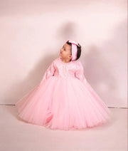Pink Birthday Gown with Embroidered Net