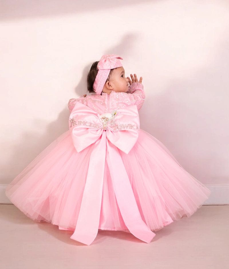 Pink Birthday Gown with Embroidered Net