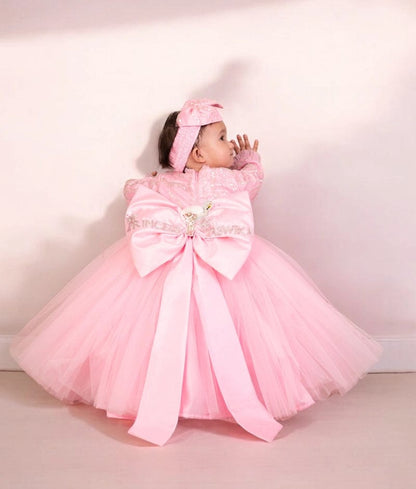Pink Birthday Gown with Embroidered Net