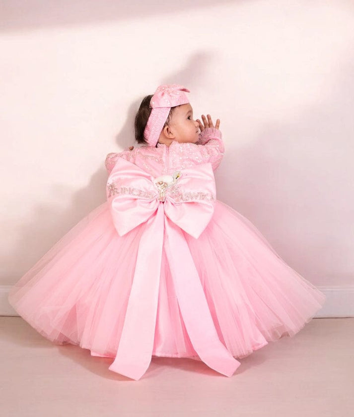 Pink Birthday Gown with Embroidered Net