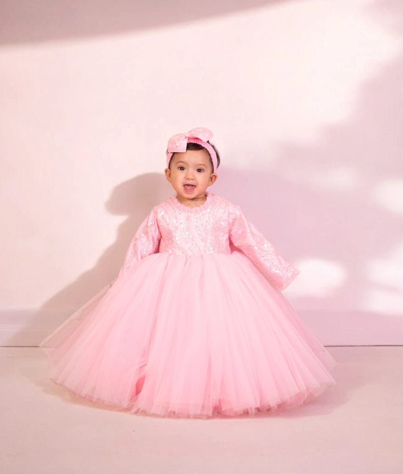 Pink Birthday Gown with Embroidered Net