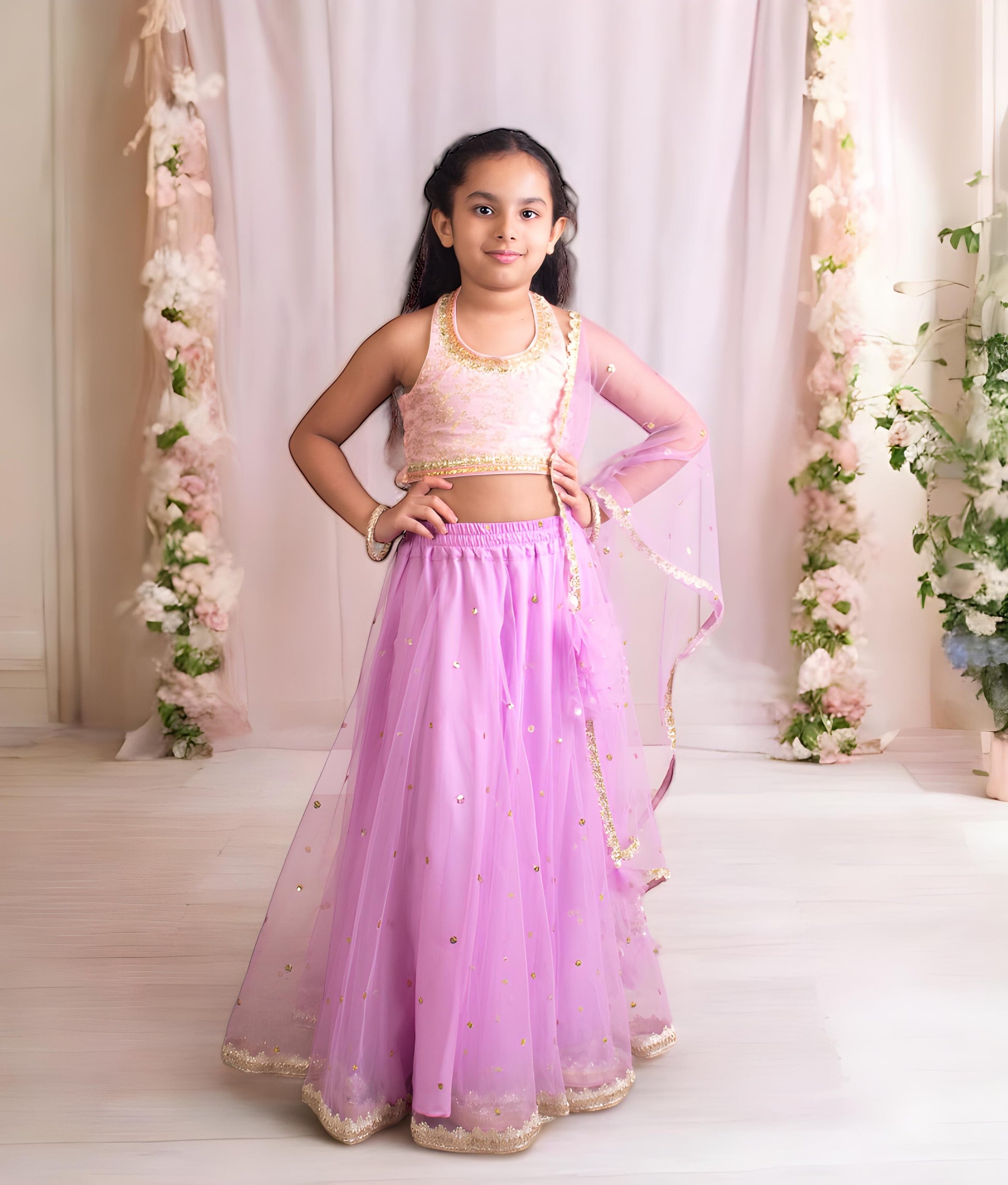 Manufactured by FAYON KIDS (Noida, U.P) Pink Brocade Choli with Lehenga