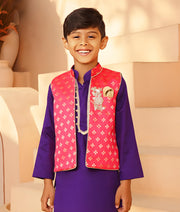 Manufactured by FAYON KIDS (Noida, U.P) Pink Brocade Jacket with Kurta and Pant