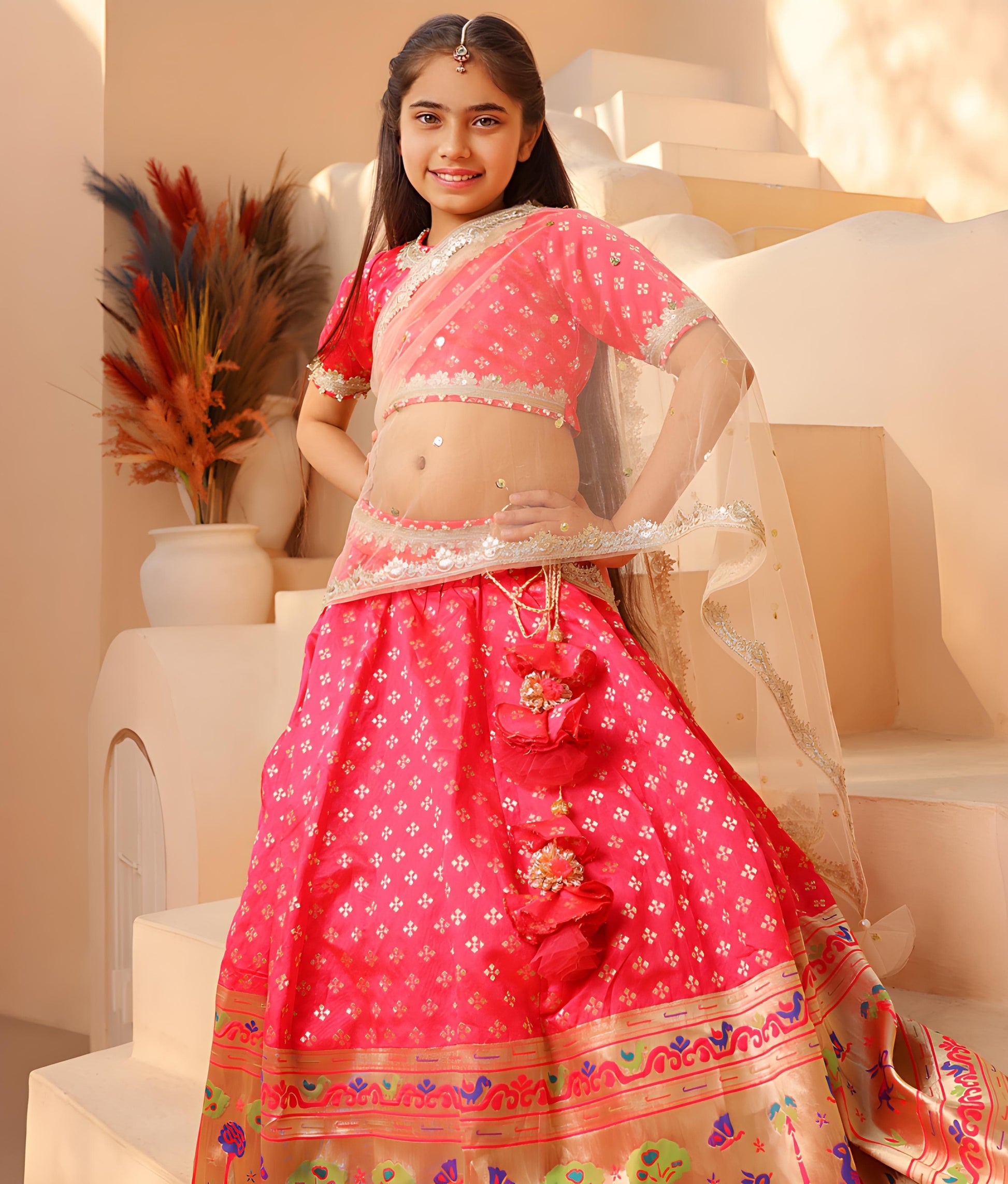 Manufactured by FAYON KIDS (Noida, U.P) Pink Brocade Lehenga Choli