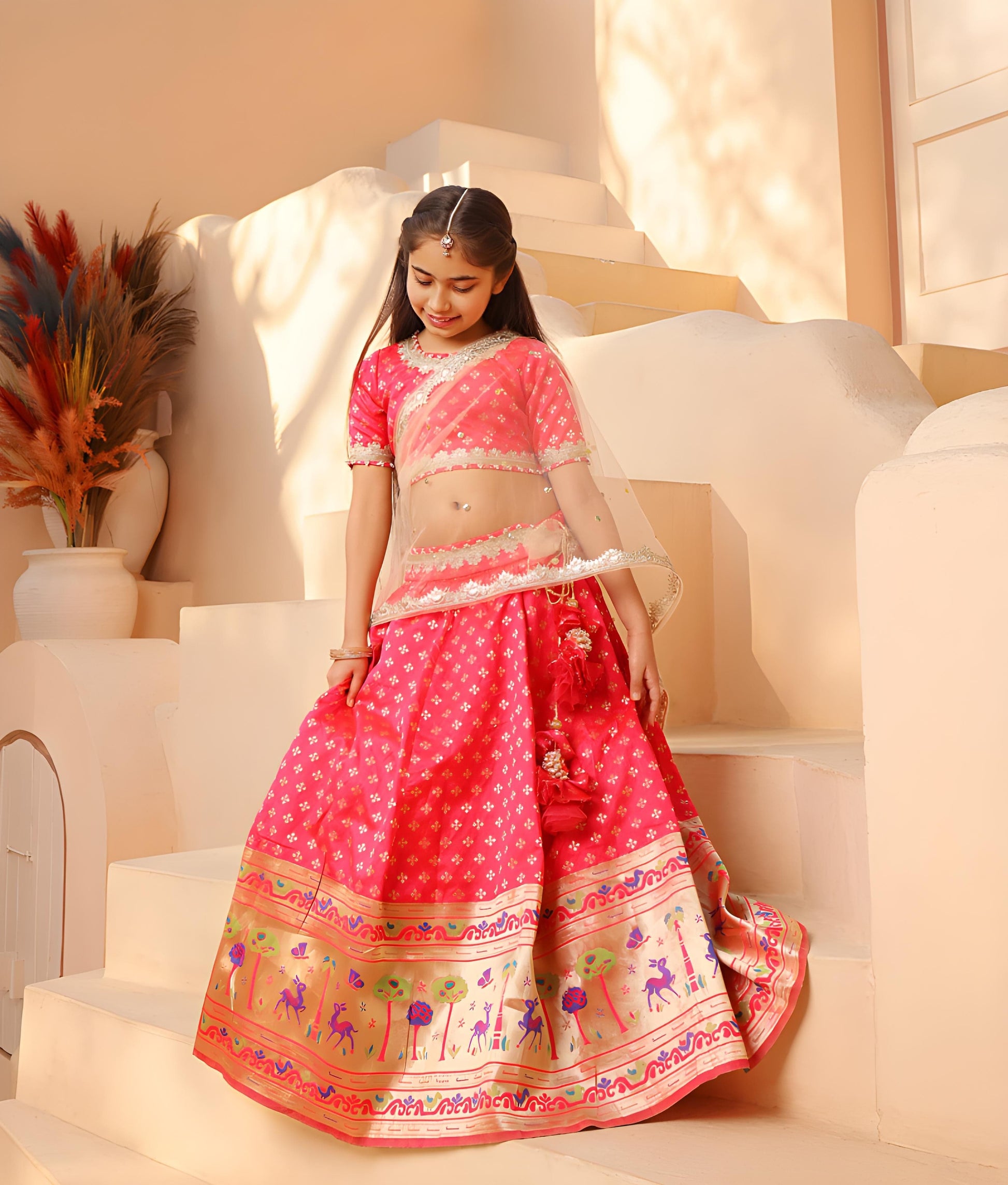 Manufactured by FAYON KIDS (Noida, U.P) Pink Brocade Lehenga Choli