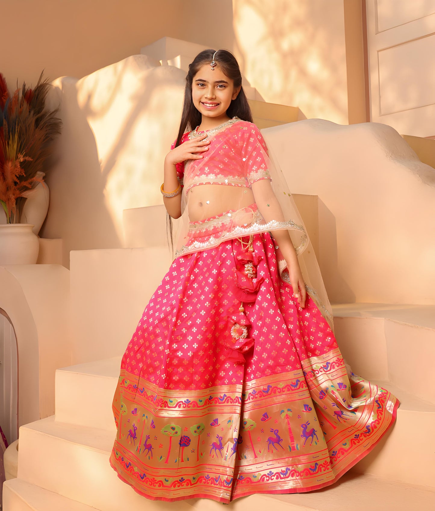 Manufactured by FAYON KIDS (Noida, U.P) Pink Brocade Lehenga Choli