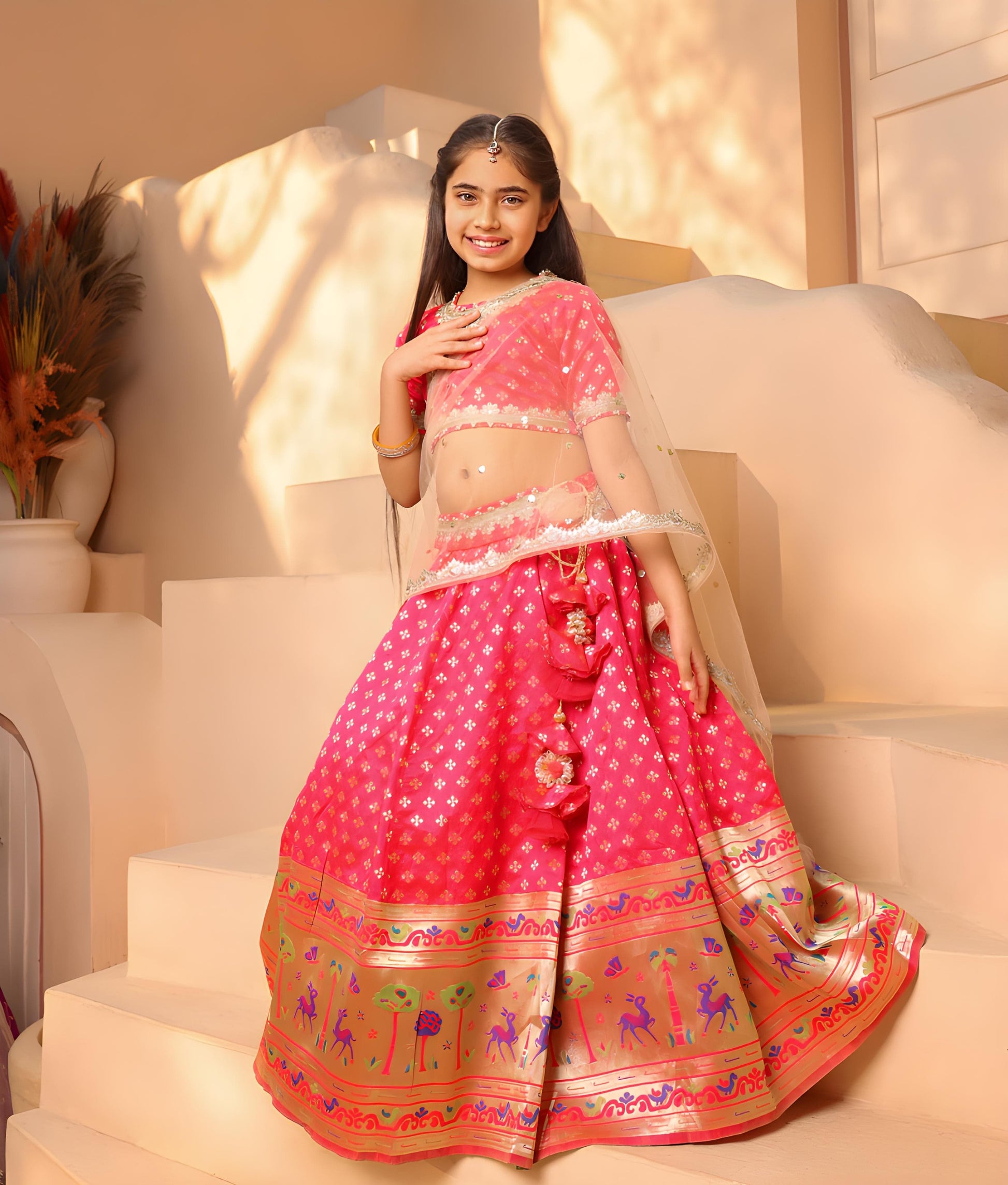 Manufactured by FAYON KIDS (Noida, U.P) Pink Brocade Lehenga Choli