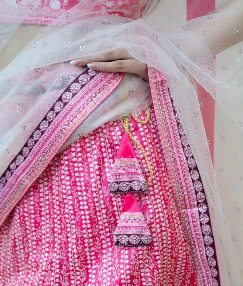 Manufactured by FAYON KIDS (Noida, U.P) Pink Brocade Lehenga Set