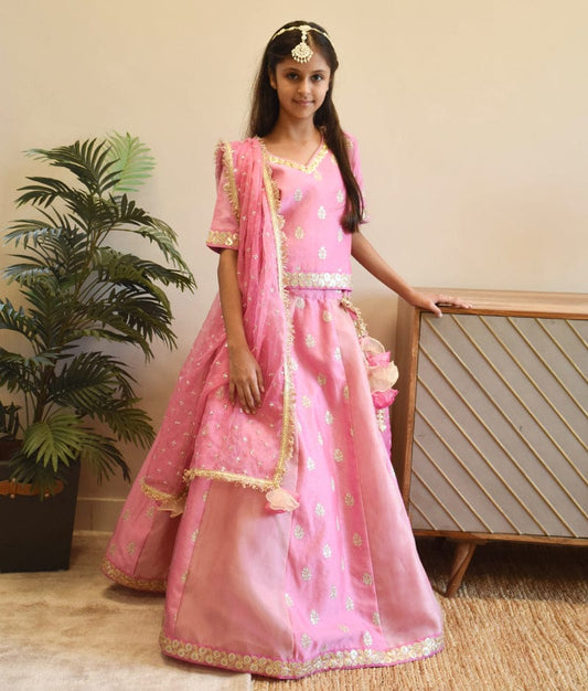 Manufactured by FAYON KIDS (Noida, U.P) Pink Chanderi Choli with Lehenga for Girls