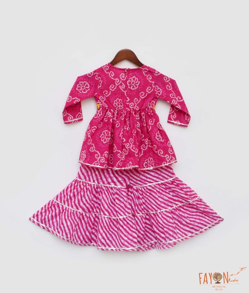 Manufactured by FAYON KIDS (Noida, U.P) Pink Cotton Printed Kurti Sharara for Girls