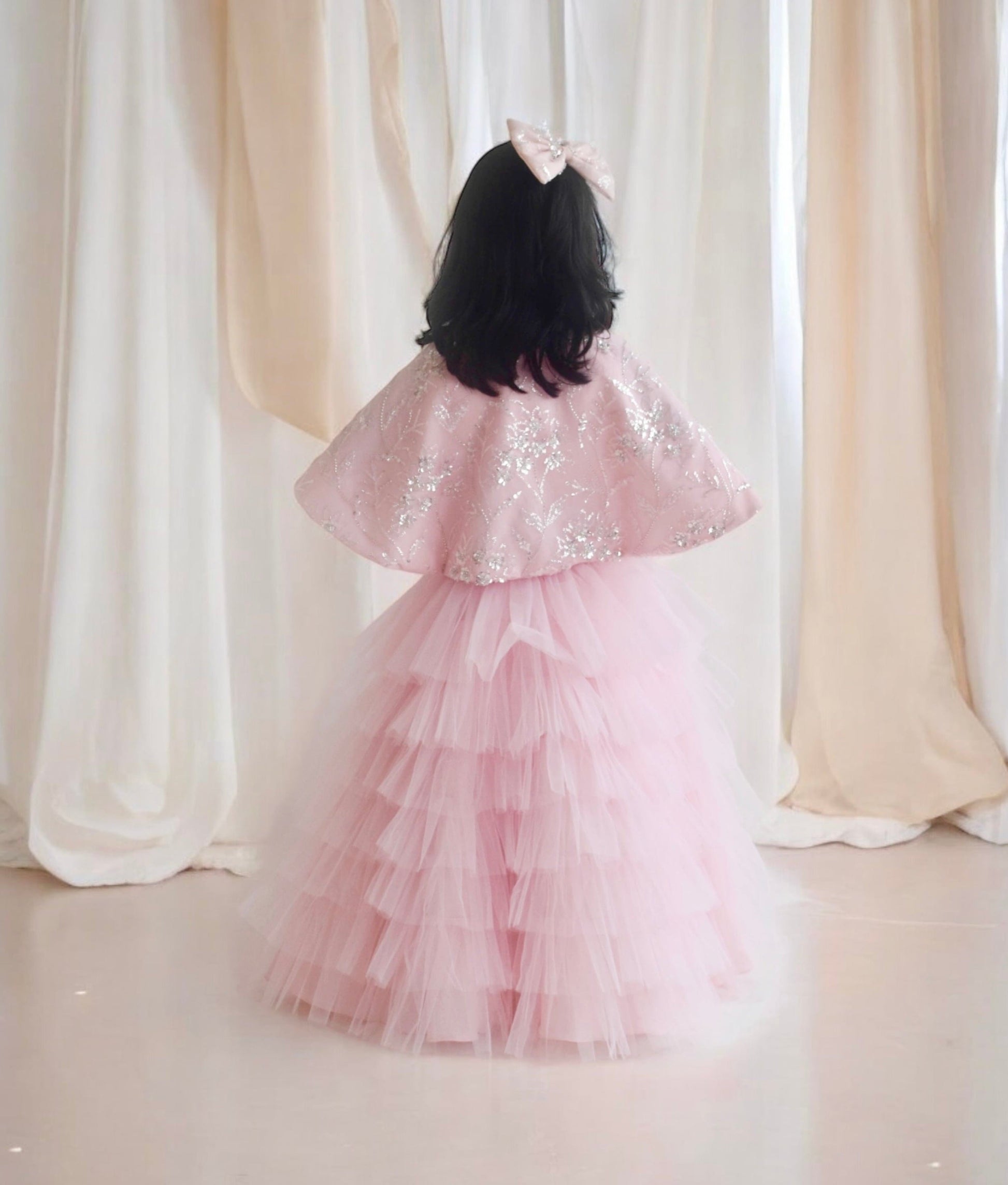 Manufactured by FAYON KIDS (Noida, U.P) Pink Crop Top Skirt with Cape