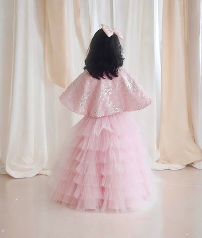 Manufactured by FAYON KIDS (Noida, U.P) Pink Crop Top Skirt with Cape