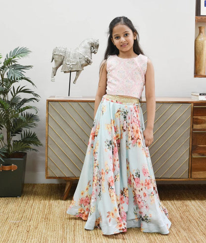 Manufactured by FAYON KIDS (Noida, U.P) Pink Crop Top with Printed Plazo for Girls