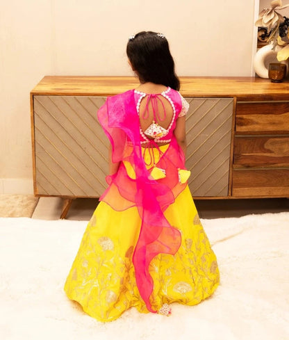 Manufactured by FAYON KIDS (Noida, U.P) Pink Embroidered Choli with Lehenga Set