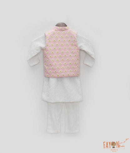 Manufactured by FAYON KIDS (Noida, U.P) Pink Embroidered Jacket with Kurta and Pant for Boys