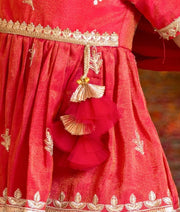 Pink Embroidered Kurti Lehenga Set