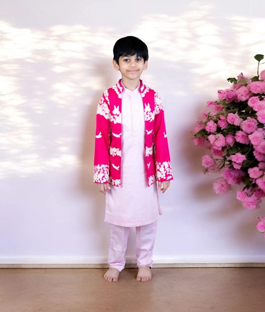 Manufactured by FAYON KIDS (Noida, U.P) Pink Embroidered Silk Jacket Set