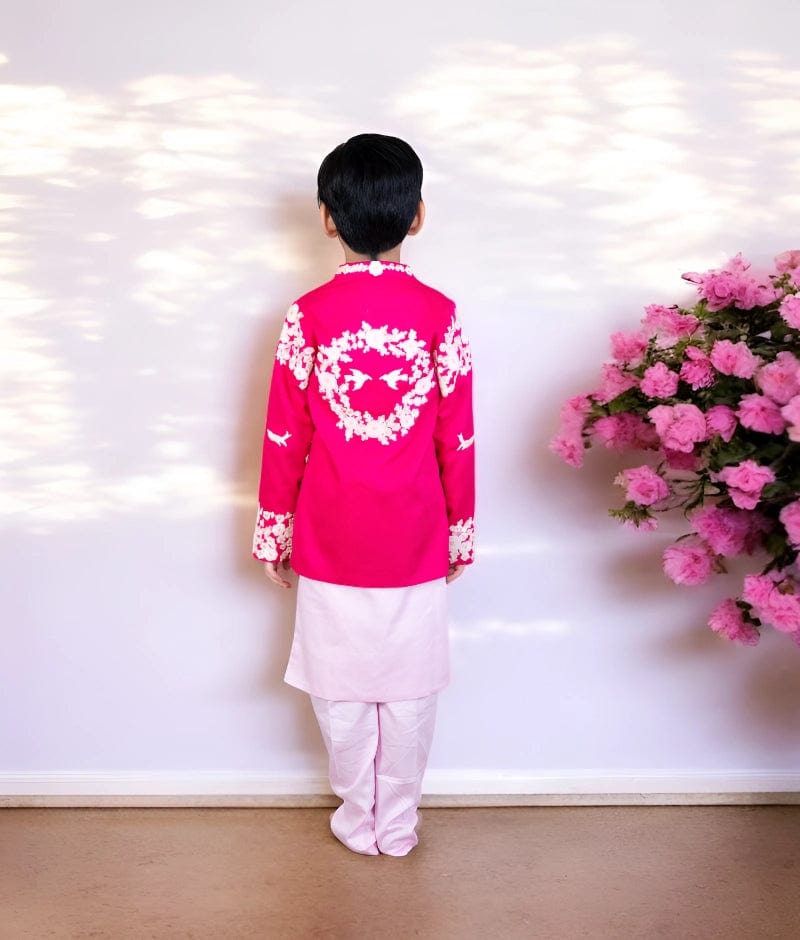 Manufactured by FAYON KIDS (Noida, U.P) Pink Embroidered Silk Jacket Set