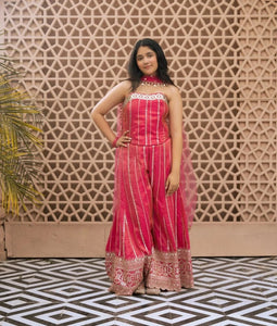 Pink Embroidered Top with Sharara Set