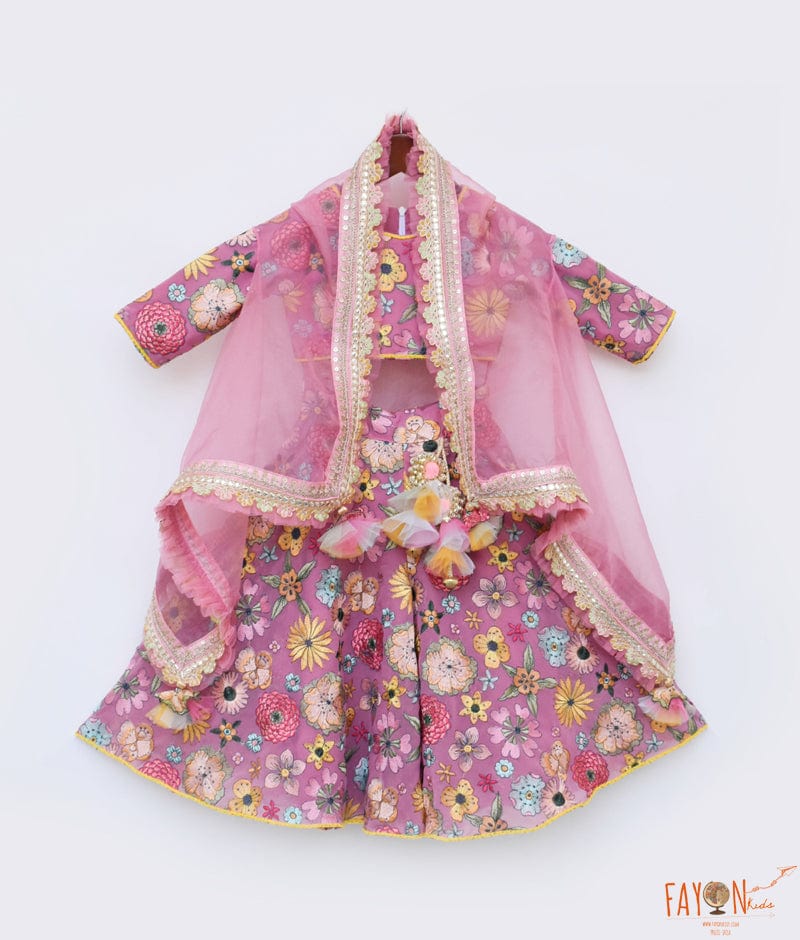 Manufactured by FAYON KIDS (Noida, U.P) Pink Embroidery Flaired Pant with Organza Cape for Girls