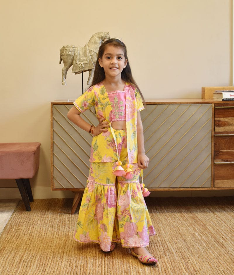 Pink Embroidery Top with Printed Sharara