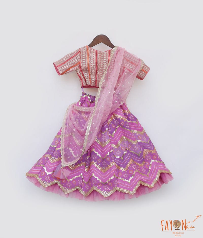 Manufactured by FAYON KIDS (Noida, U.P) Pink Embroidred Choli with Purple Lehenga for Girls