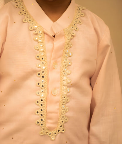 Manufactured by FAYON KIDS (Noida, U.P) Pink Faux Mukaish Work Kurta Pant