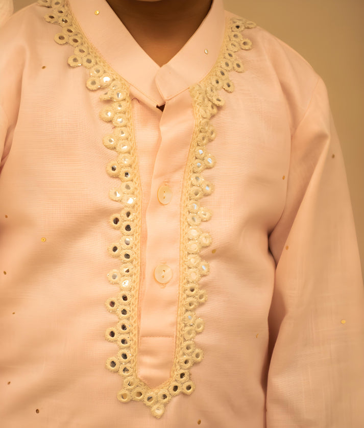 Manufactured by FAYON KIDS (Noida, U.P) Pink Faux Mukaish Work Kurta Pant