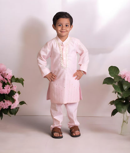 Manufactured by FAYON KIDS (Noida, U.P) Pink Faux Mukaish Work Kurta Pant