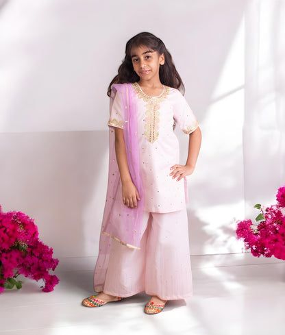 Manufactured by FAYON KIDS (Noida, U.P) Pink Faux Mukaish Work Kurti Sharara Set