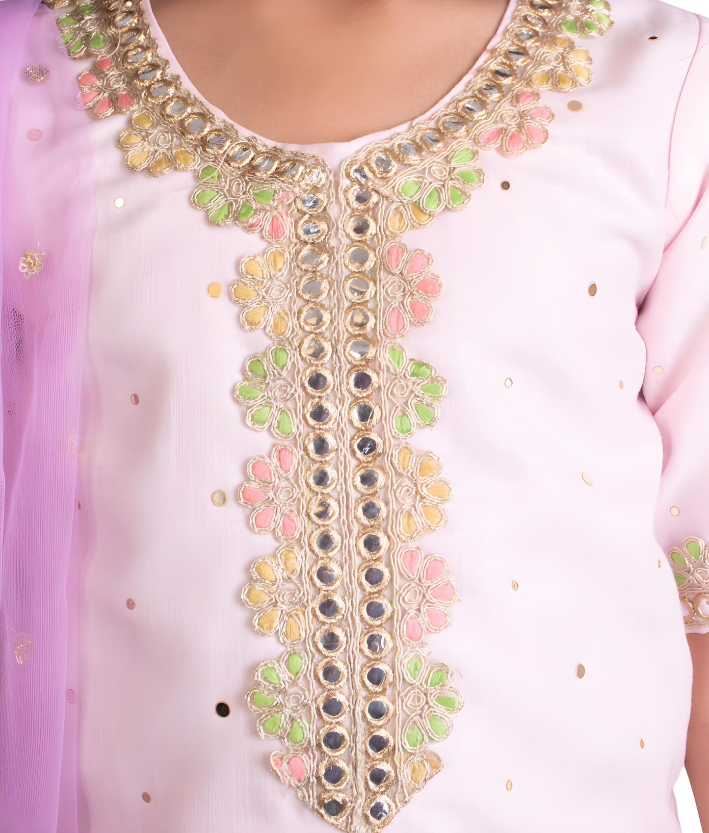 Manufactured by FAYON KIDS (Noida, U.P) Pink Faux Mukaish Work Kurti Sharara Set