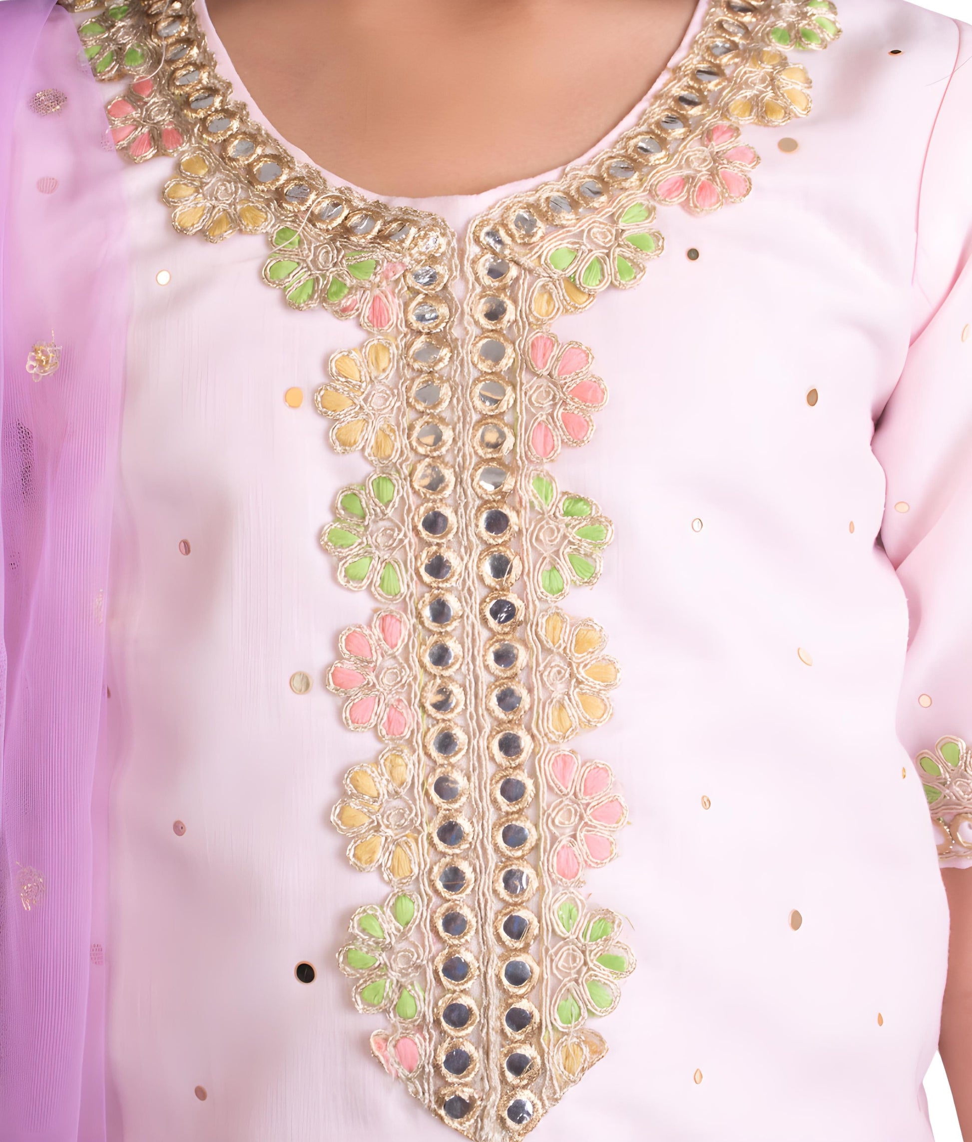 Manufactured by FAYON KIDS (Noida, U.P) Pink Faux Mukaish Work Kurti Sharara Set