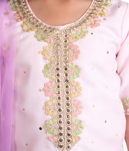 Manufactured by FAYON KIDS (Noida, U.P) Pink Faux Mukaish Work Kurti Sharara Set