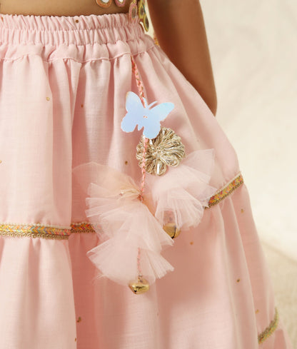 Manufactured by FAYON KIDS (Noida, U.P) Pink Faux Mukaish work Top and Skirt
