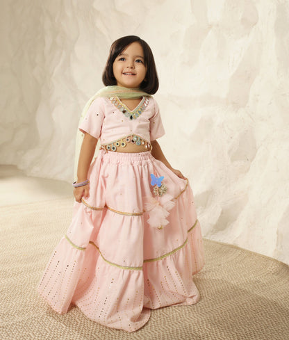Manufactured by FAYON KIDS (Noida, U.P) Pink Faux Mukaish work Top and Skirt