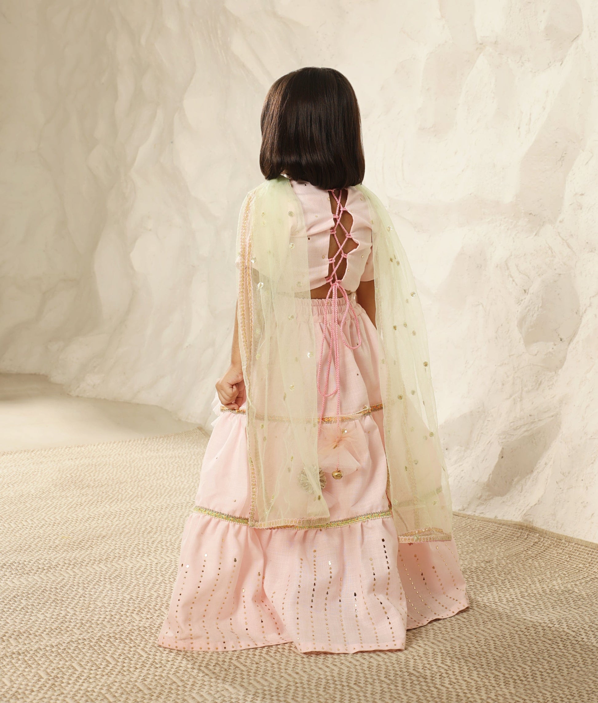 Manufactured by FAYON KIDS (Noida, U.P) Pink Faux Mukaish work Top and Skirt