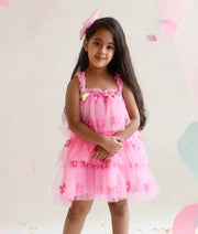 Manufactured by FAYON KIDS (Noida, U.P) Pink Flower Embroidered Net Dress