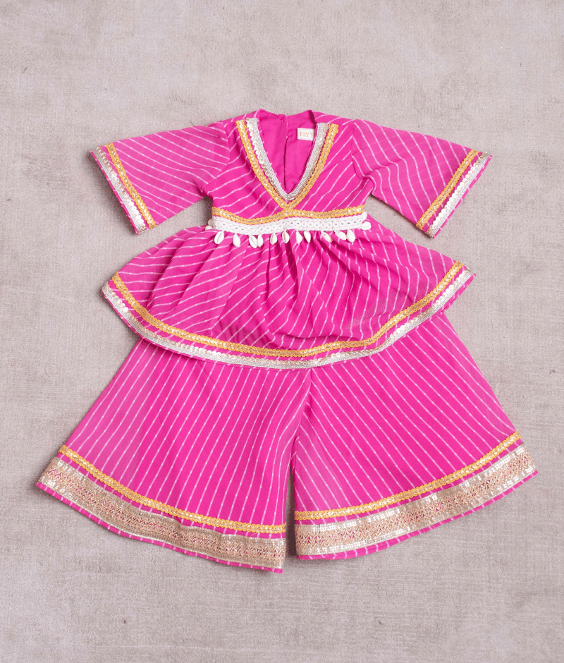 Manufactured by FAYON KIDS (Noida, U.P) Pink Georgette Lehriya Kurti Sharara for Girls