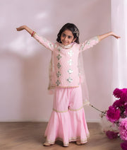 Manufactured by FAYON KIDS (Noida, U.P) Pink Gota Embroidered Kurti with Sharara