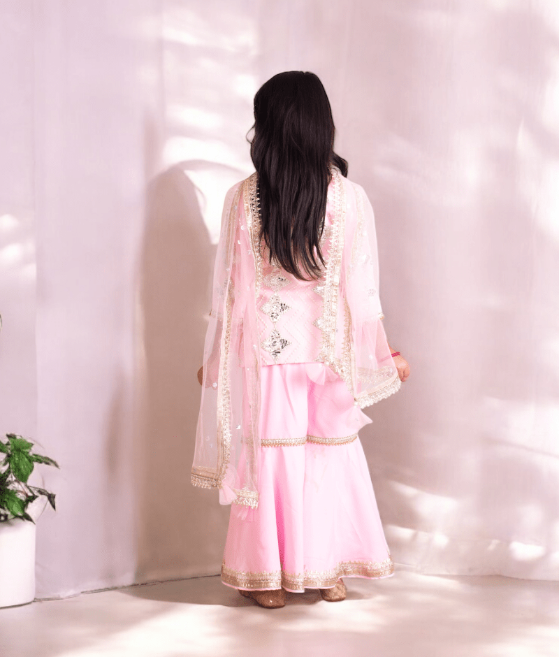 Manufactured by FAYON KIDS (Noida, U.P) Pink Gota Embroidered Kurti with Sharara