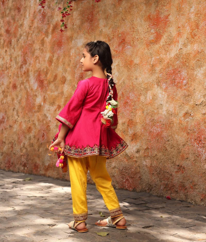 Manufactured by FAYON KIDS (Noida, U.P) Pink Kurti with Yellow Salwar for Girls