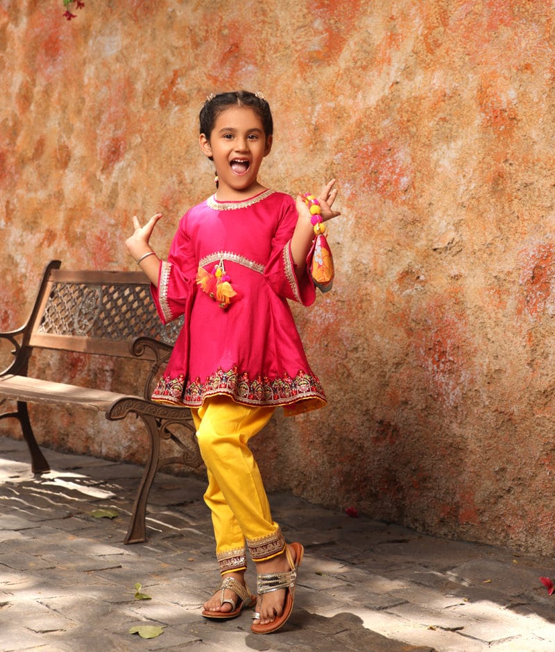 Manufactured by FAYON KIDS (Noida, U.P) Pink Kurti with Yellow Salwar for Girls