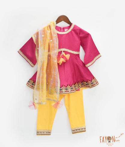 Manufactured by FAYON KIDS (Noida, U.P) Pink Kurti with Yellow Salwar for Girls