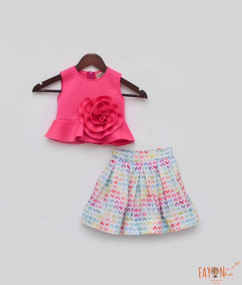 Manufactured by FAYON KIDS (Noida, U.P) Pink Lycra Top with Printed Skirt for Girls