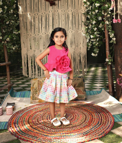 Manufactured by FAYON KIDS (Noida, U.P) Pink Lycra Top with Printed Skirt for Girls