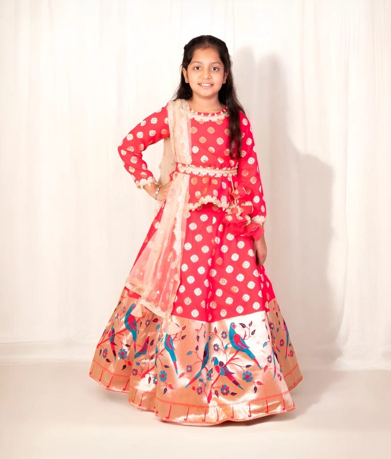 Manufactured by FAYON KIDS (Noida, U.P) Pink Peplum Brocade Lehenga Choli