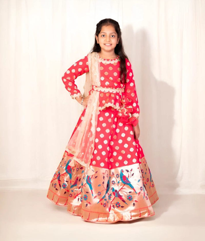 Manufactured by FAYON KIDS (Noida, U.P) Pink Peplum Brocade Lehenga Choli
